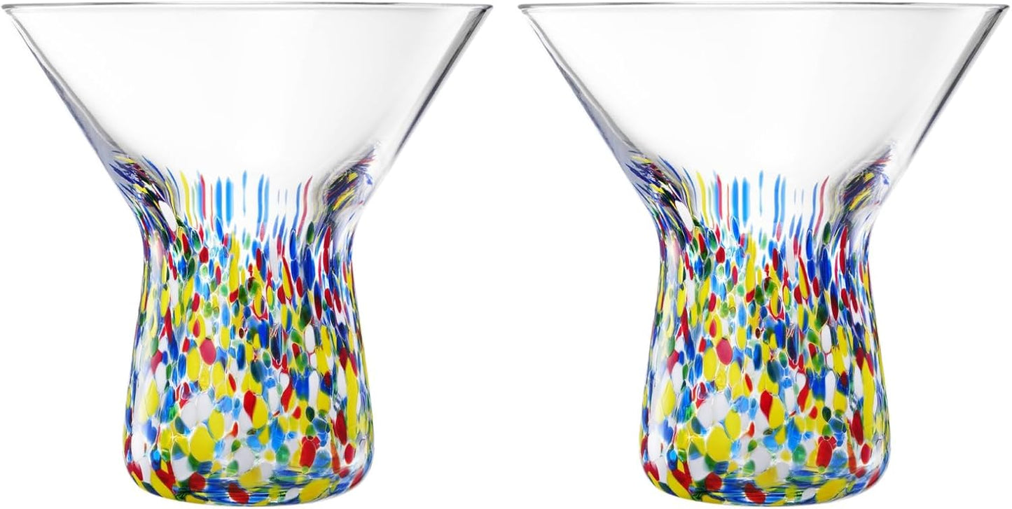 Kitchen Tools & Cookware: The Wine Savant Stemless Martini Glasses Hand Blown Mexican Confetti Design Colorful Glass Drinkware - Set of 2 Clear by Khen Site