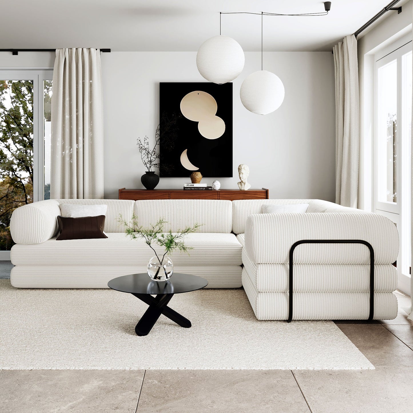 U_Style L-Shaped Modular Sofa Bed in Corduroy Fabric, Ideal for Living Rooms and Apartments