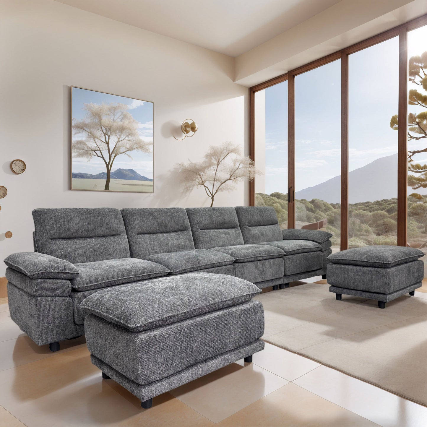 141'' Wide Modern U-shaped Sectional Sofa with high back cushion,6-seat Upholstered Soft Sofa Furniture,Sleeper Sofa Couch with Chaise Lounge for Living Room,Dark Grey