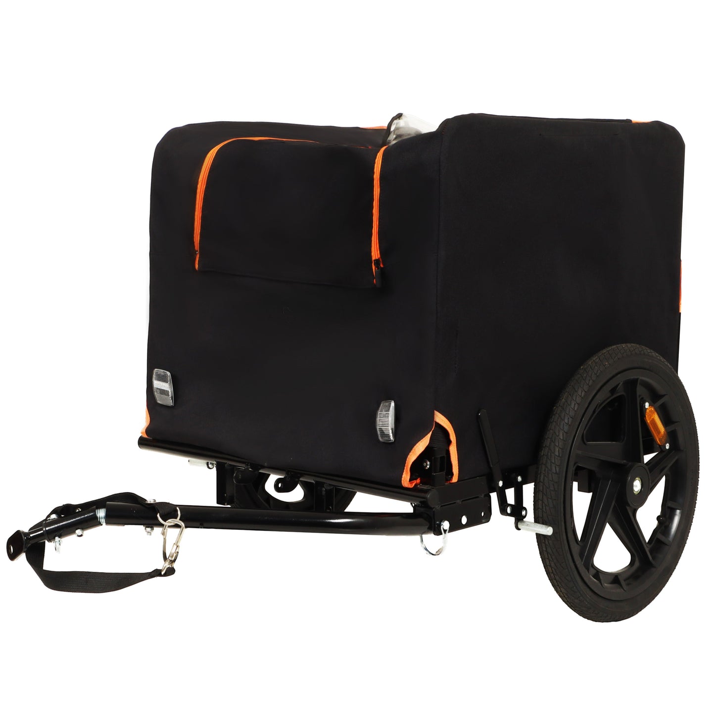2-in-1 Bike & Pull-Behind Pet Trailer – Convertible Dog/Cat Carrier with Detachable Bike Hitch & Built-in Towing Handle – All-Terrain Wheels for Cycling and Hand-Pulled Transport, Orange and Black