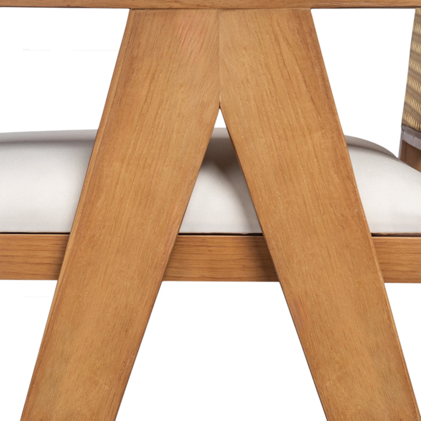 27' Height, Cream Woven Cane Plastic Backrest Bar Stool - Foam-Padded Fabric Seat & Durable Rubberwood Frame