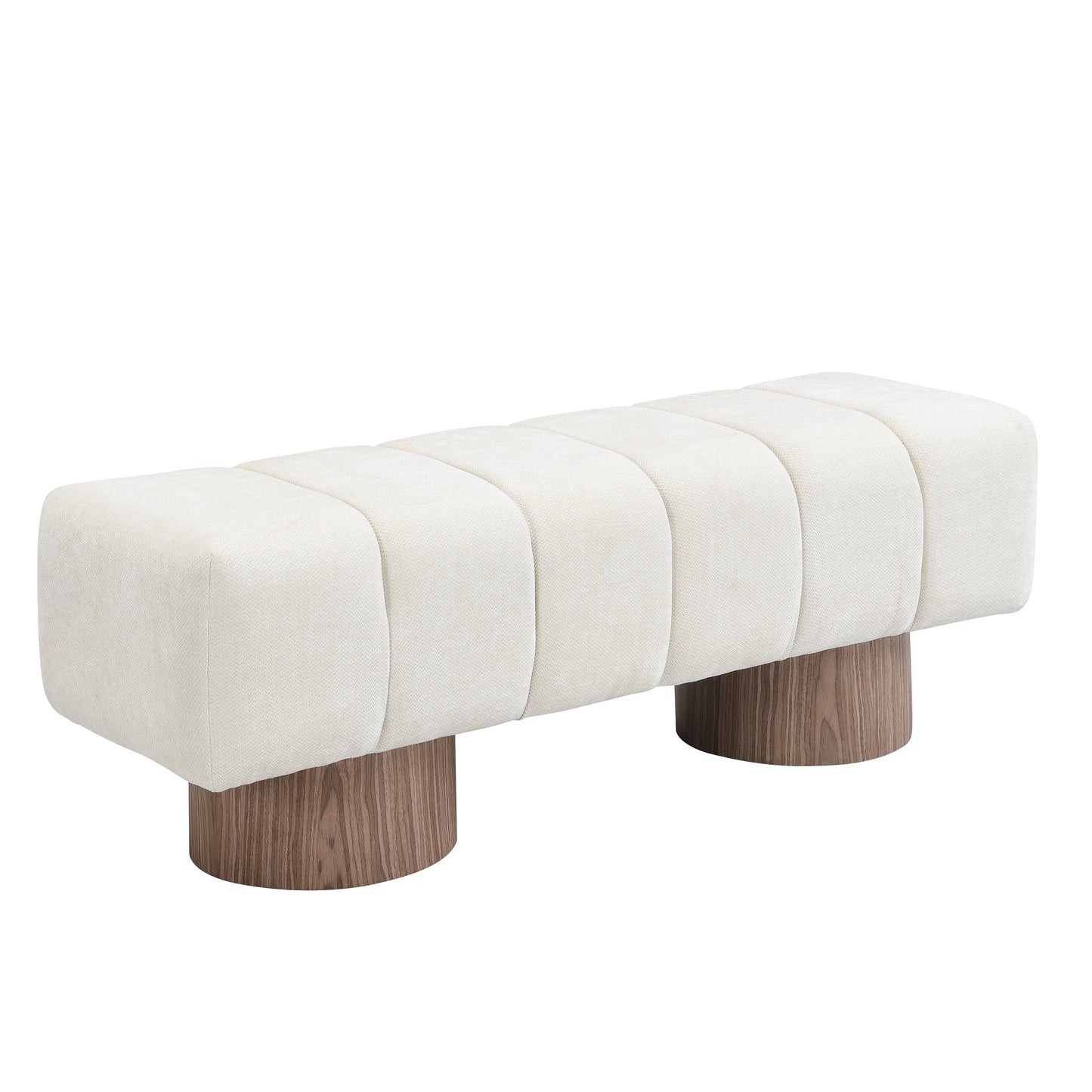 Upholstered Dining Bench, No-Assembly Entryway Bench Ottoman, Beige Chenille Fabric, 50' Length