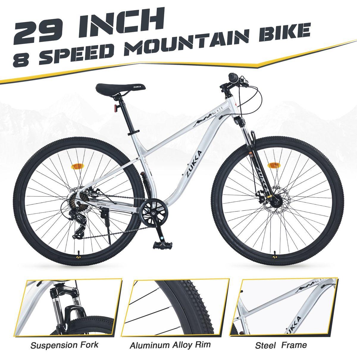 29 Inch Wheels 8 Speed Mountain Bike, for Men Women Boys and Girls, Front Suspension, Steel Frame