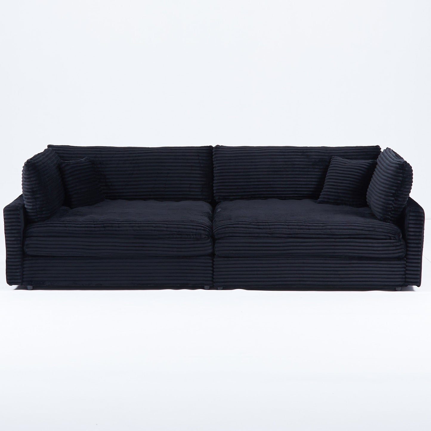112-inch black corduroy sofa: two throw pillows, four backrests, opening up a new style for the living room's casual area