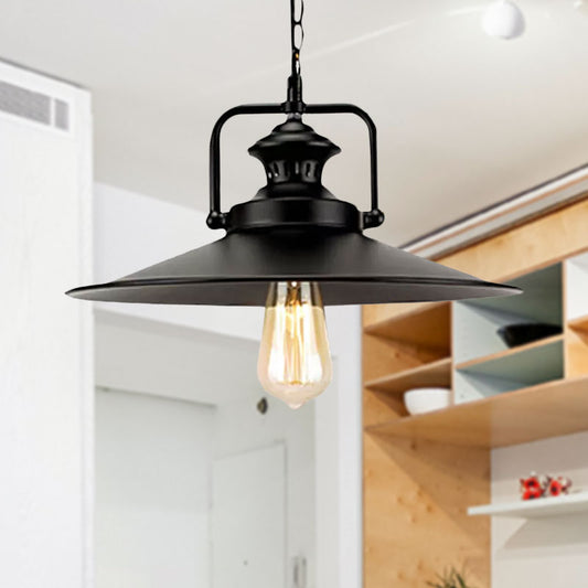 Juliette's 10"/14" Flared Metallic Pendant Light - Black Industrial Fixture for Lofts and Study Rooms