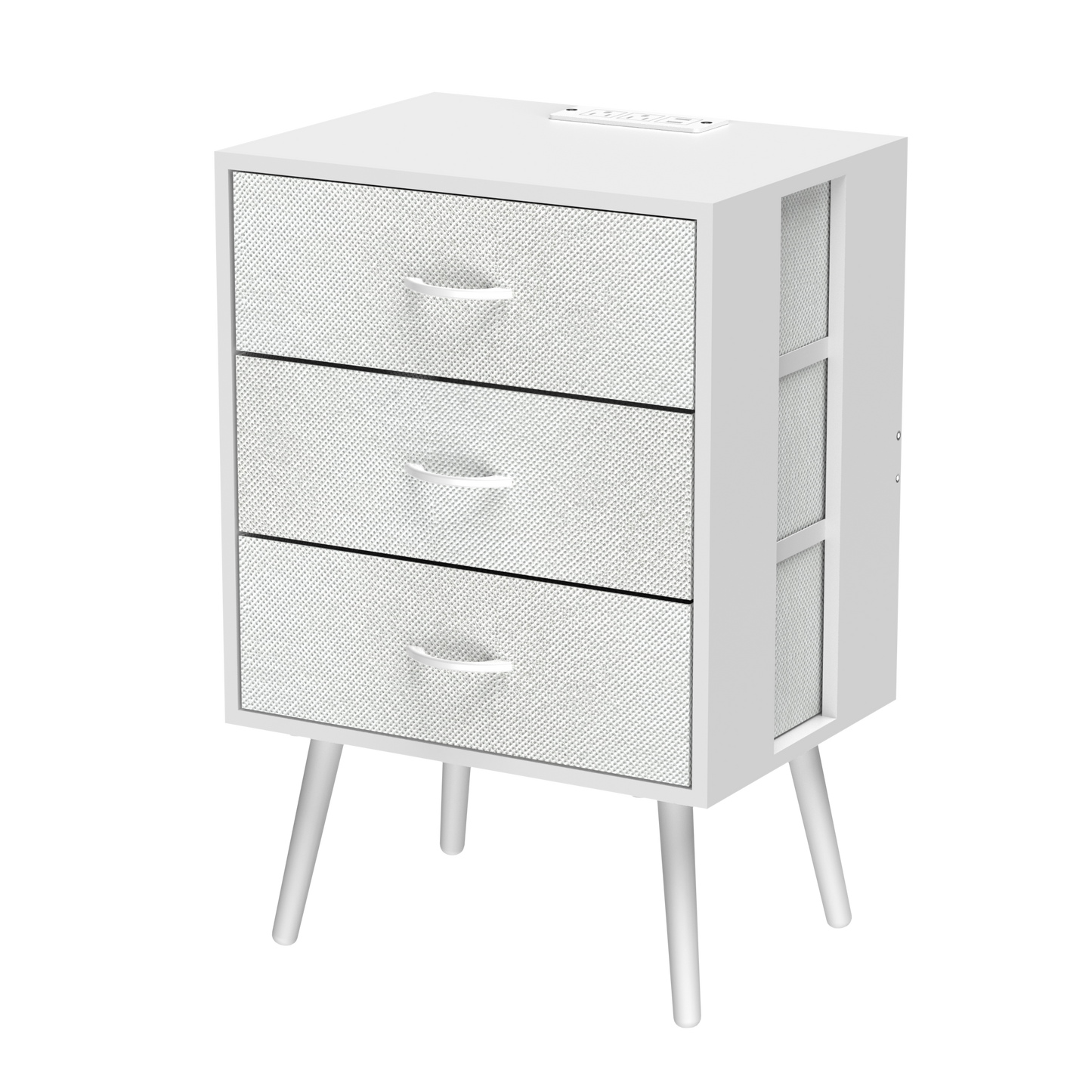 2 Pack Modern Nightstand with Charging Station, Bedside Tables with LED Light and Fabric Drawers