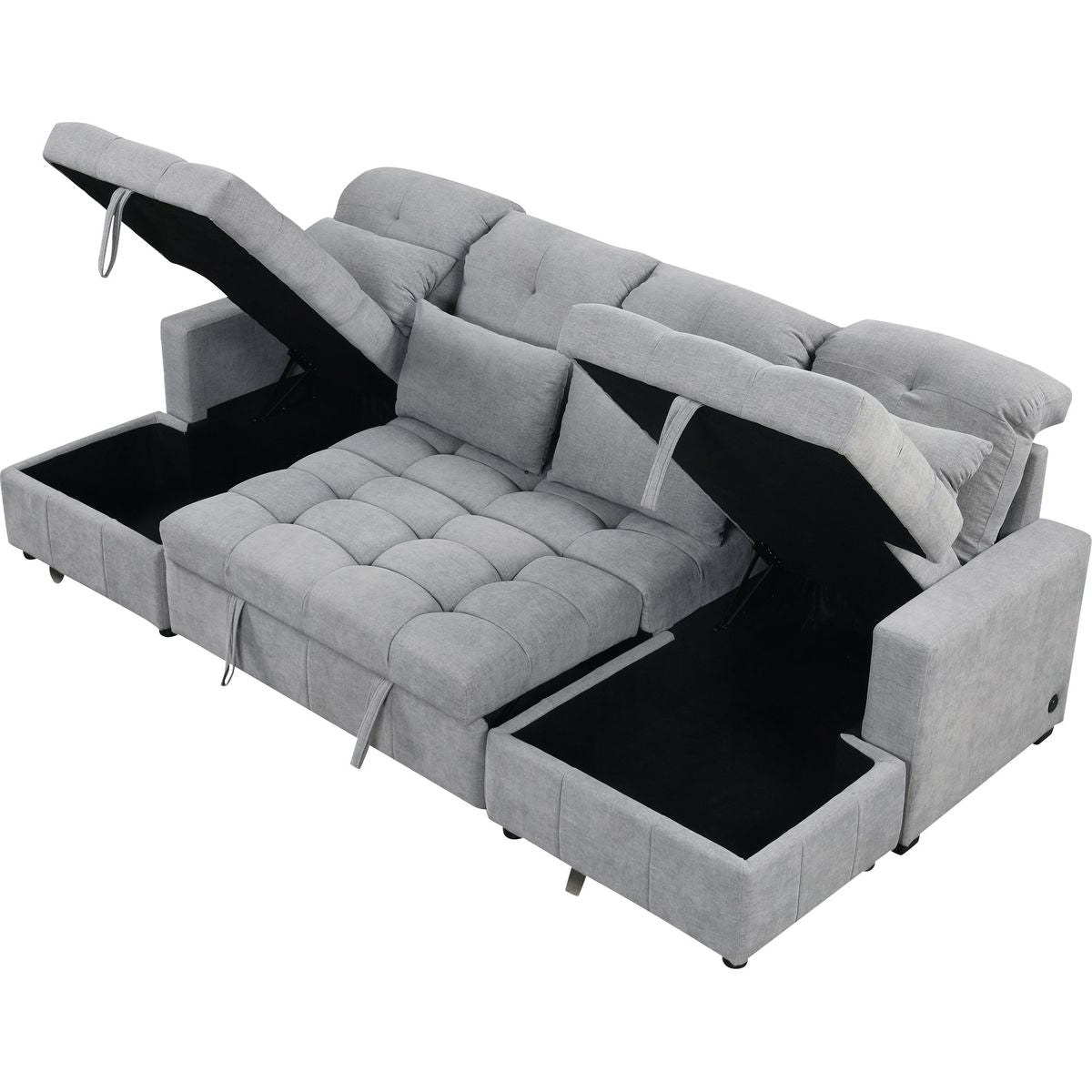 110.2' Oversized U-shaped Sofa Versatile Sectional Sofa Pull-out Sofa Bed with Double Storage Chaise Lounges and Two USB Ports for Living Room,Gray