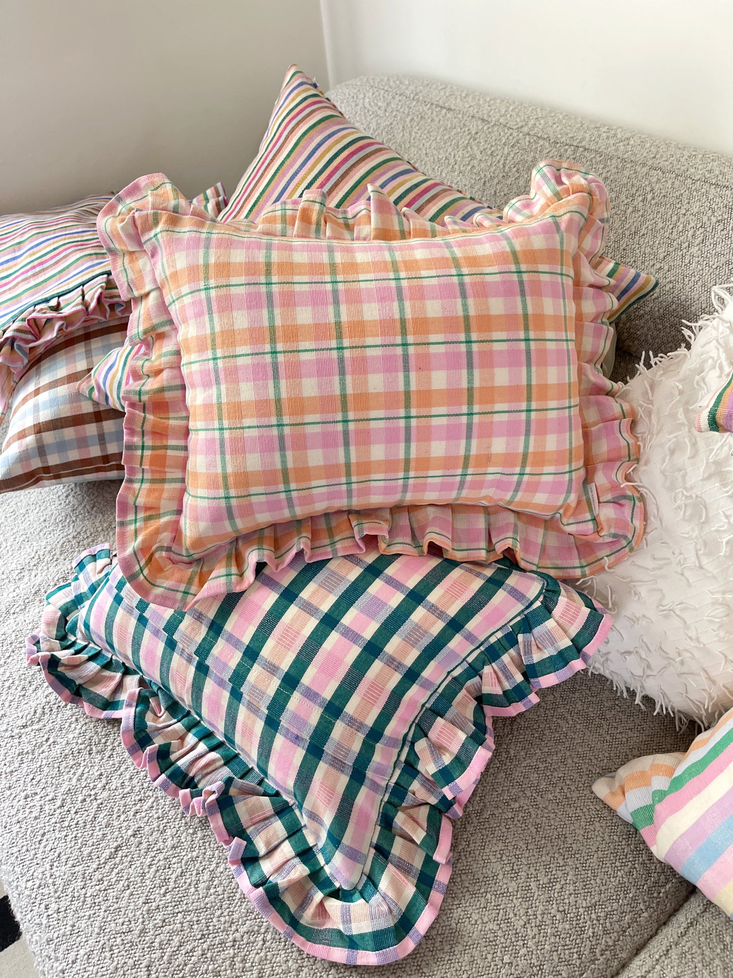 Valentina Ruffle Rainbow Stripe Pillow