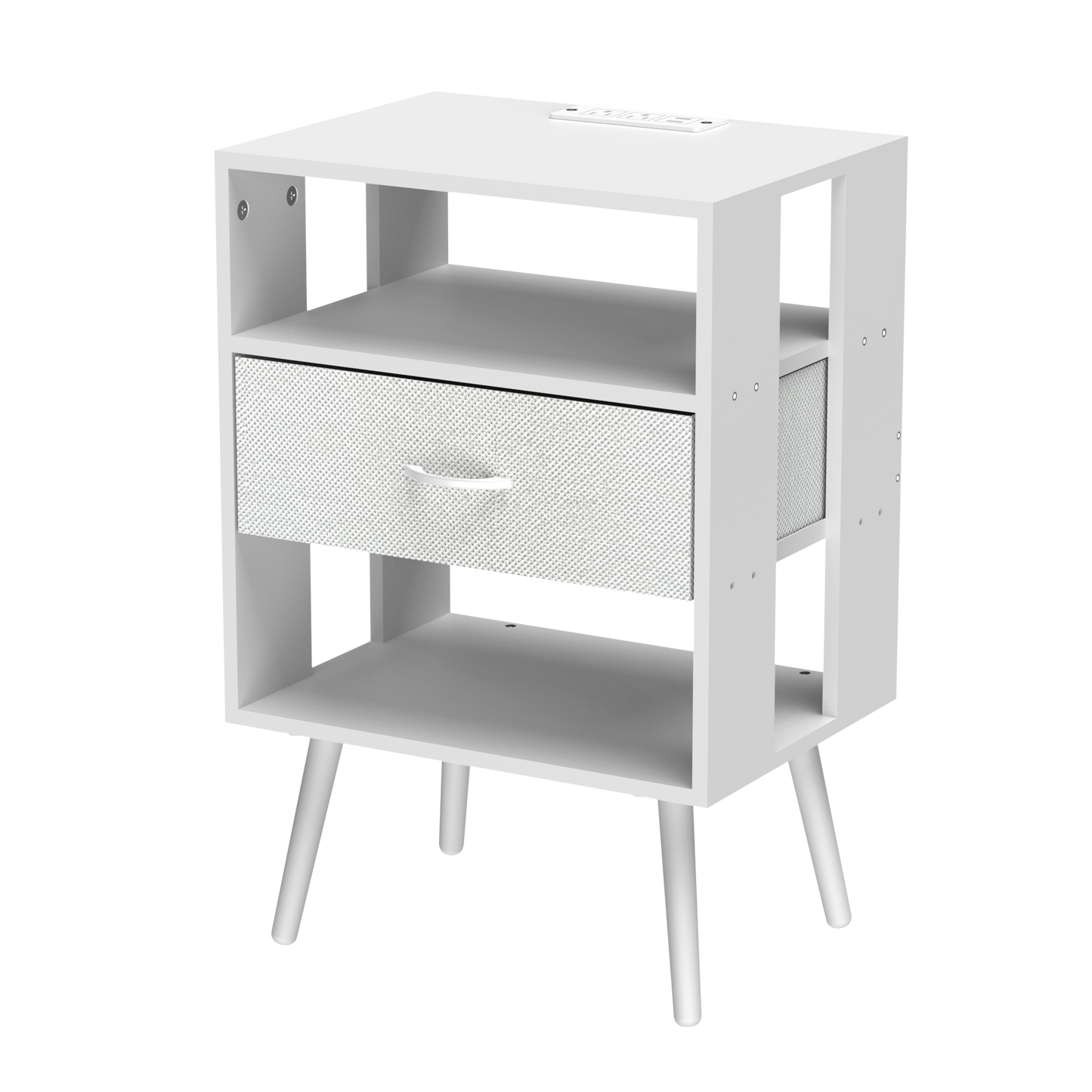 2 Pack Modern Nightstand with Charging Station, Bedside Tables with LED Light and Fabric Drawers