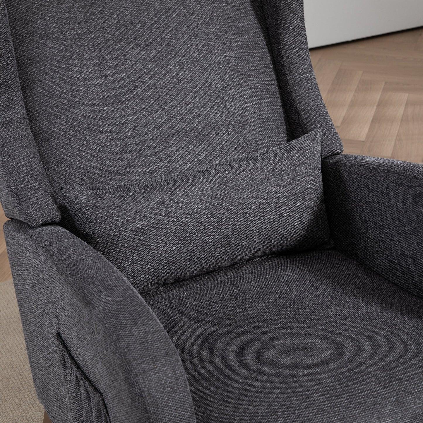 25.4'W Modern Rocking Chair for Nursery, Mid Century Accent Arm Rocker With Retractable Footrest, Side Pocket, Comfy Upholstered Wingback Wooden Glider Chair for Living Room Baby Kids Room. Charcoal