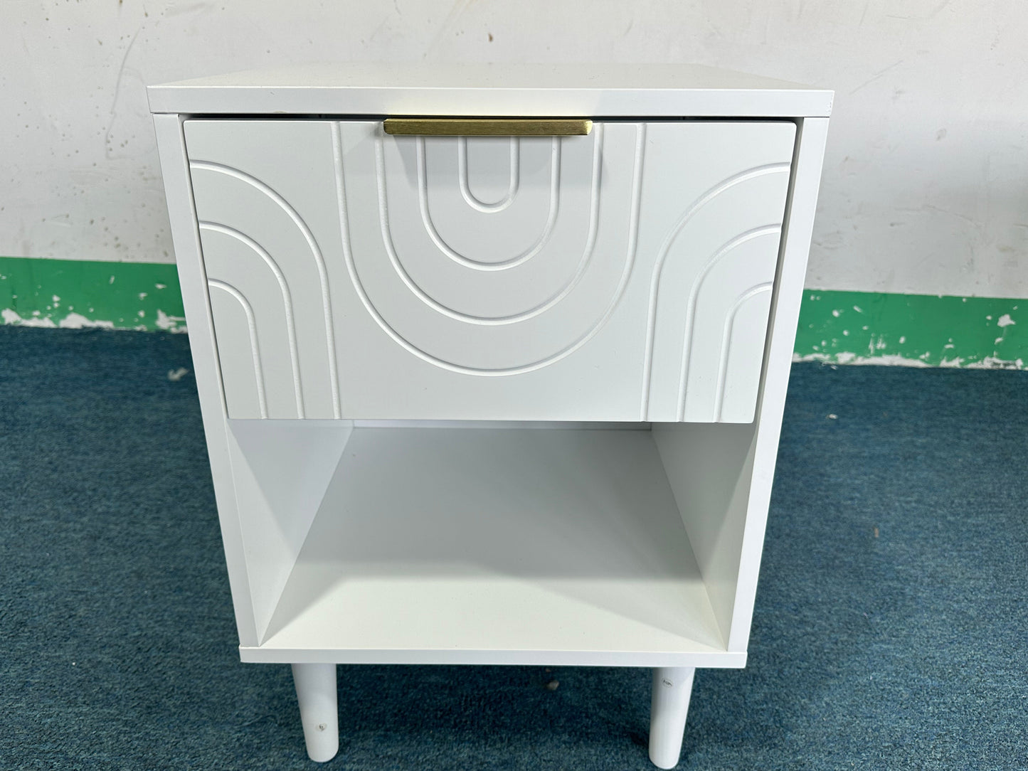22.83'' H Modern White Nightstand with One Drawer and Open Shelf, Gold - Accented Handle, Ideal for Bedroom Decor
