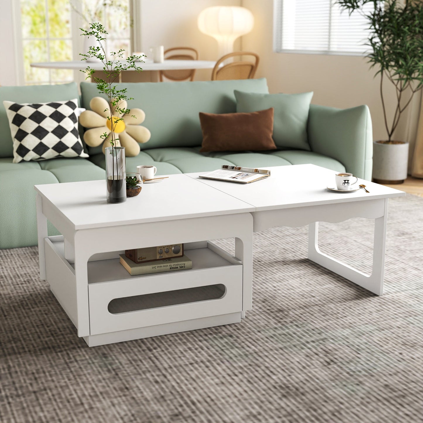 3 in 1 deformed Coffee Tables with Storage Cabinet for Living Room, Coffee Table with for Dining Room