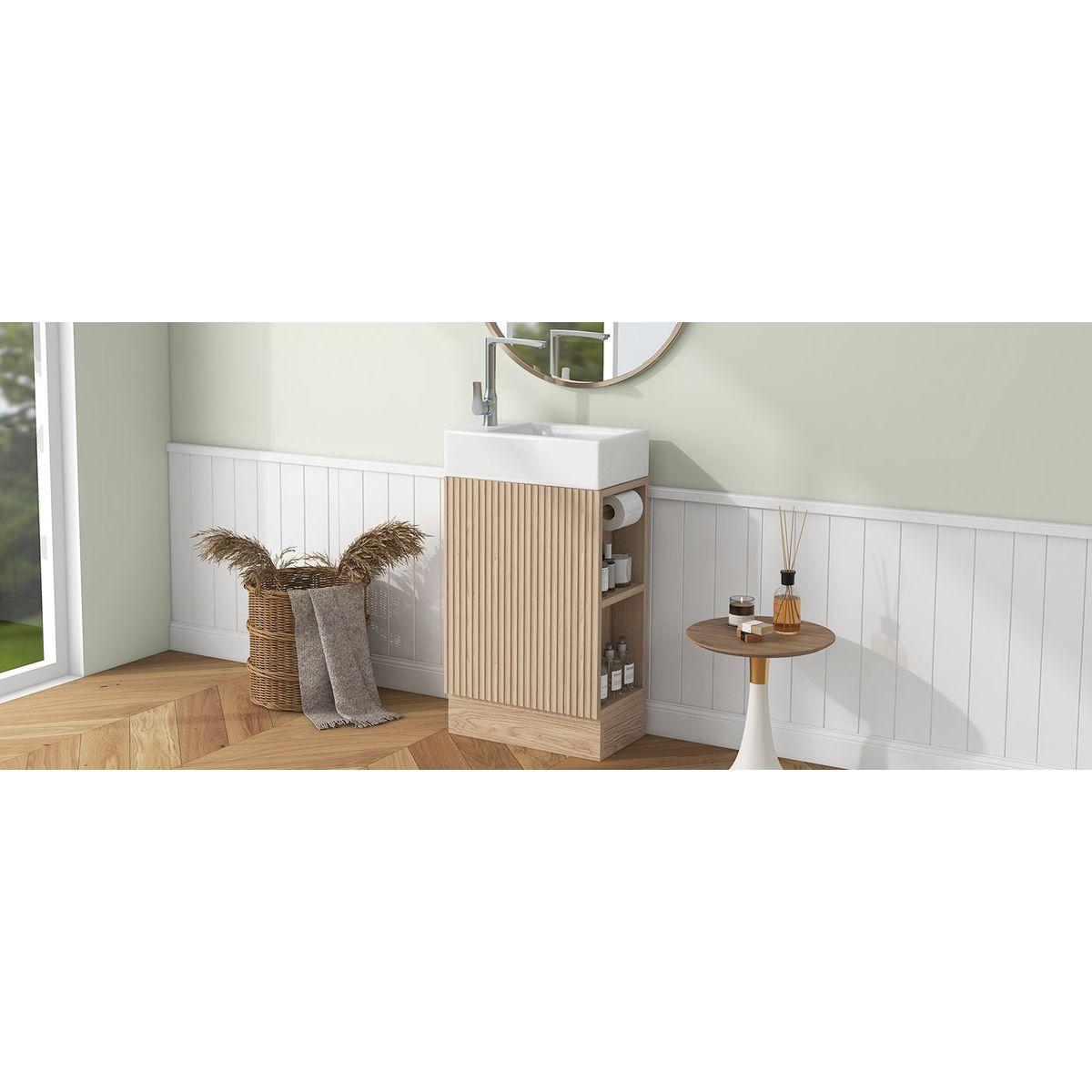 18.6' Bathroom Vanity with Sink, Bathroom Vanity Cabinet with Two-tier Shelf, Left or Right Orientation, Natural (Old Sku:WF308491AAN)