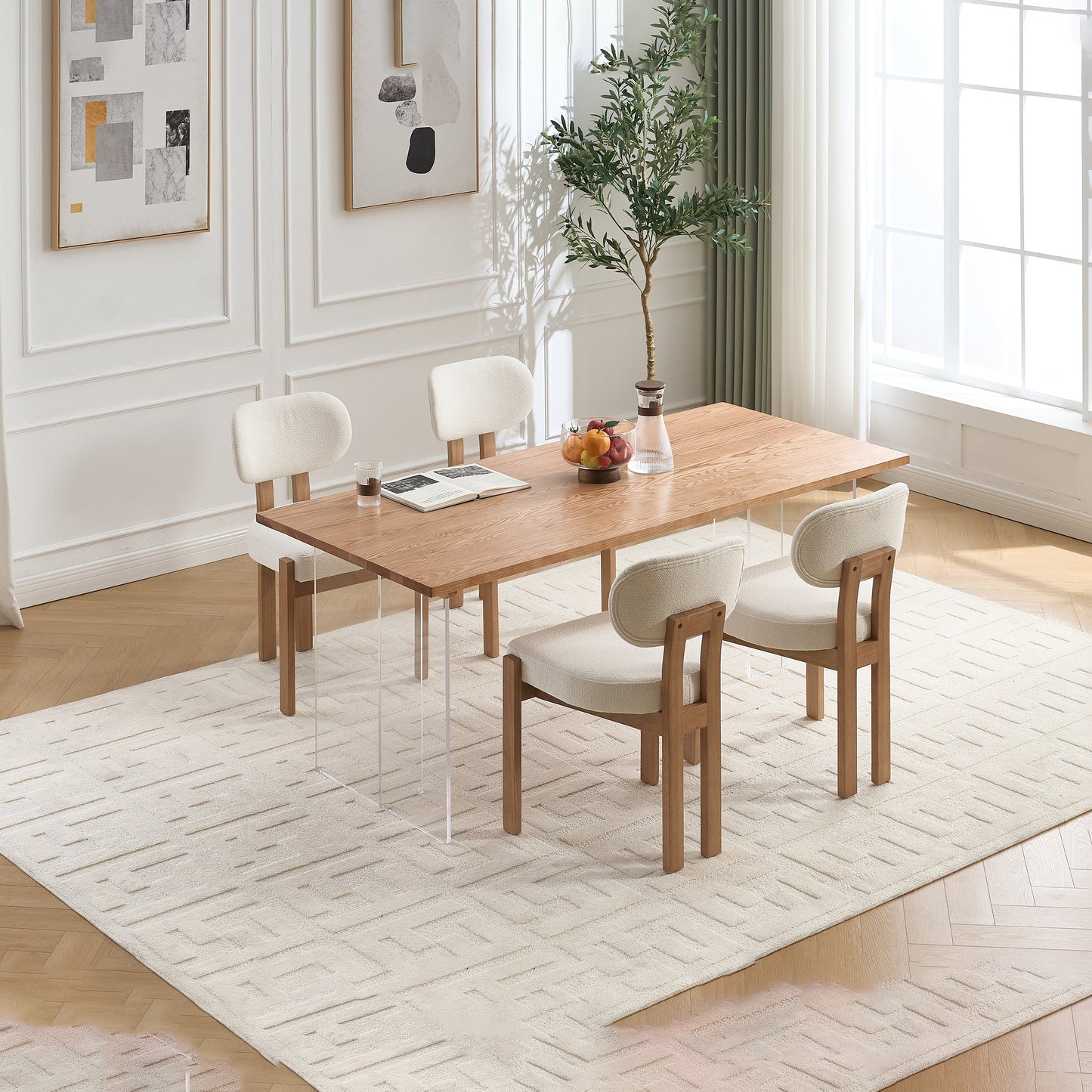 Wooden Dining Chairs Set of 2, Modern Fabric Upholstered Dining Room Chair Kitchen Chairs, Farmhouse Dinner Chair for Kitchen Dining Room