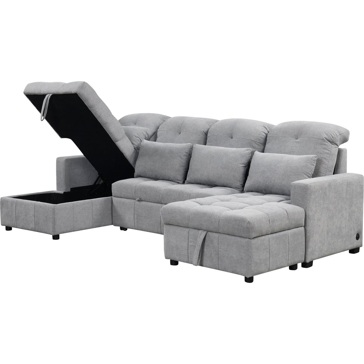 110.2' Oversized U-shaped Sofa Versatile Sectional Sofa Pull-out Sofa Bed with Double Storage Chaise Lounges and Two USB Ports for Living Room,Gray