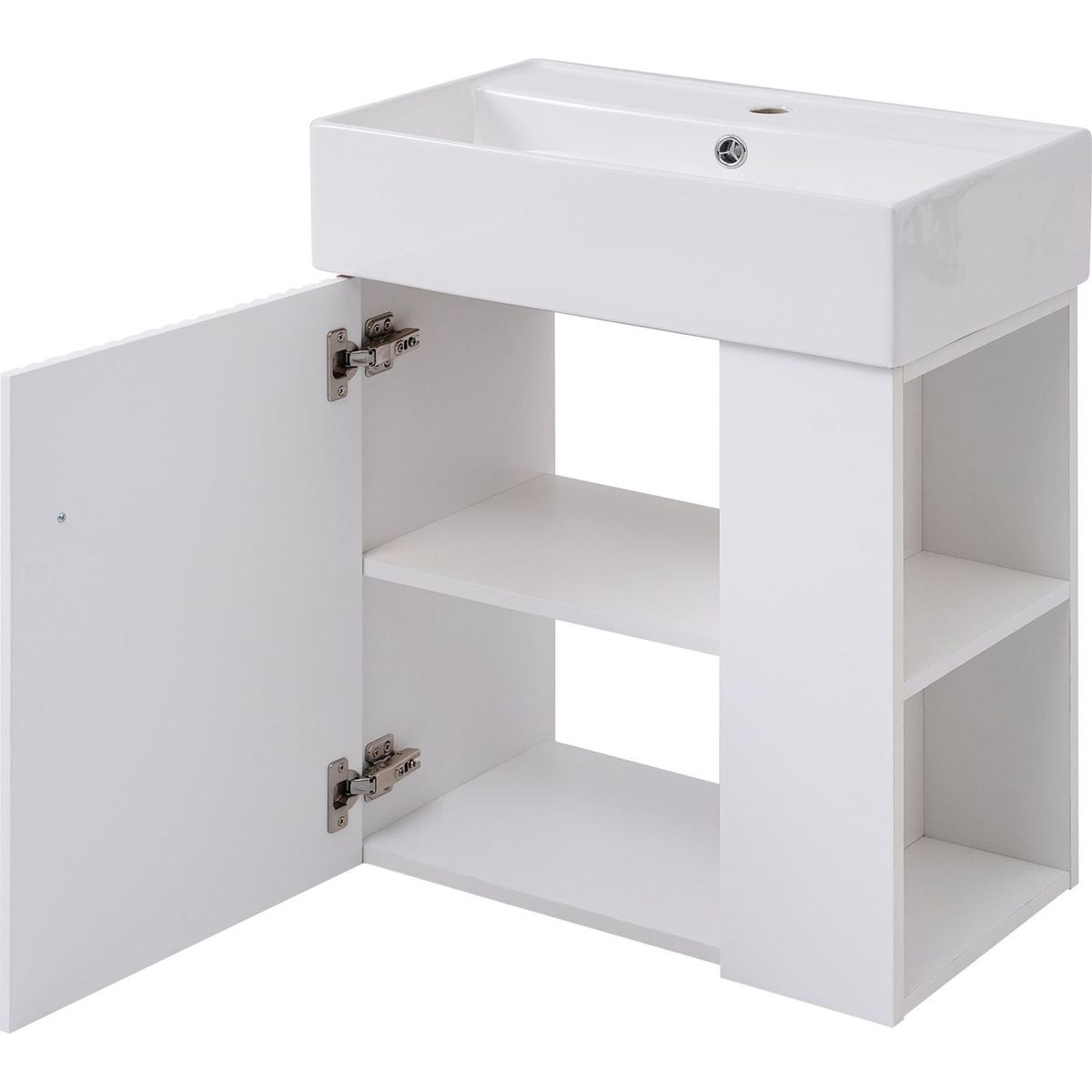 21.6inch Modern Floating Bathroom Vanity with Ceramic Basin - Perfect for Small Bathrooms, Right side storage