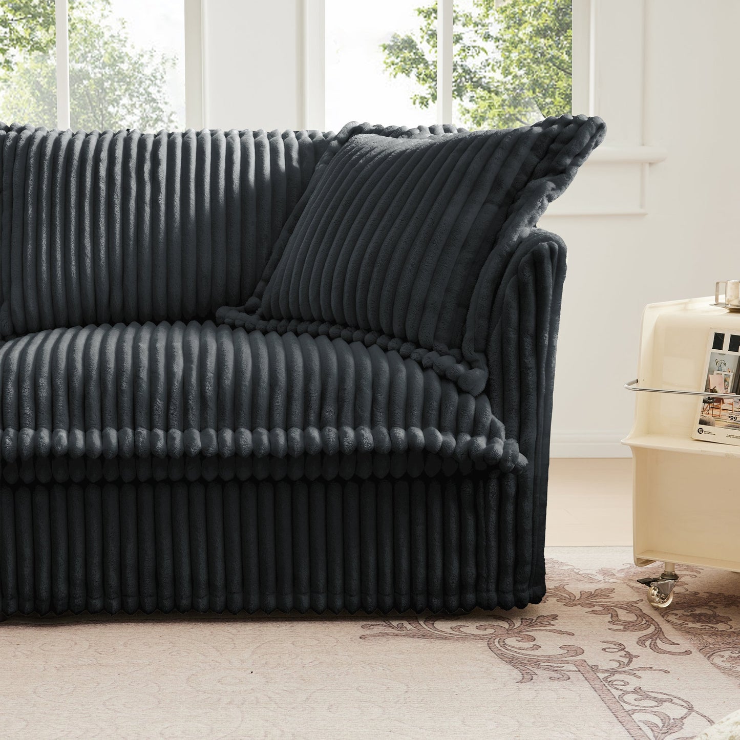 Upholstered Slipcovered Armchair with Ottoman, Deep Seat Armchair W/ Wide Ottoman for Living Room, Armchair Sets with Large Soft Pillows(Set of 2),Gray Corduroy Fabric