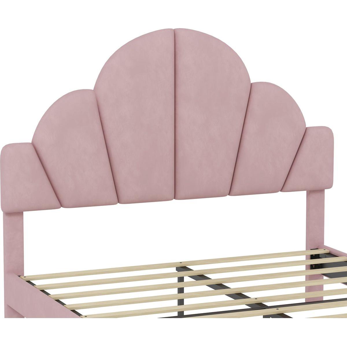 3 Pieces Bedroom Sets, Queen Size Modern Velvet Upholstered Bed Frame with Petal Shape Headboard, 3 Drawers Nightstands, Pink