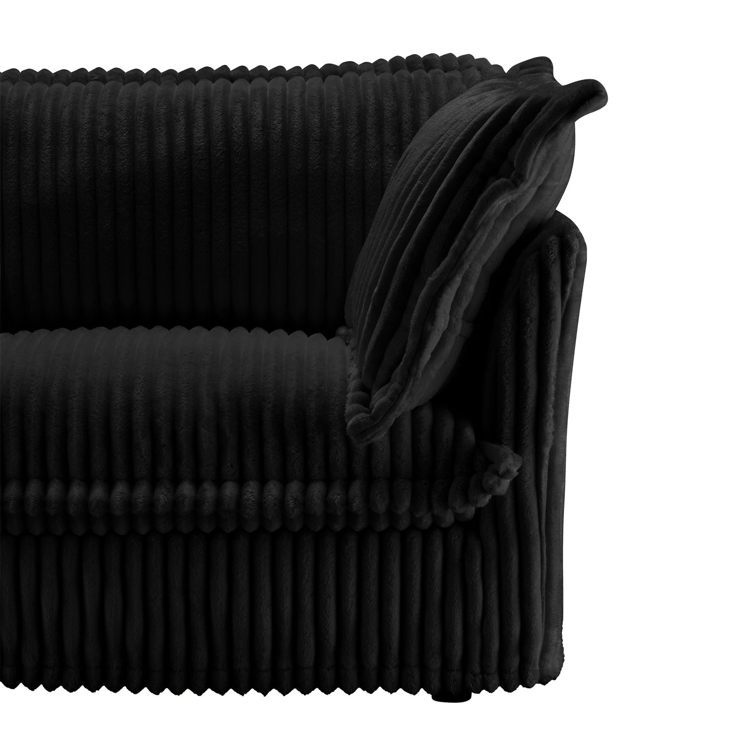 Upholstered Slipcovered Armchair with Ottoman, Deep Seat Armchair W/ Wide Ottoman for Living Room, Armchair Sets with Large Soft Pillows(Set of 2), Black Corduroy Fabric