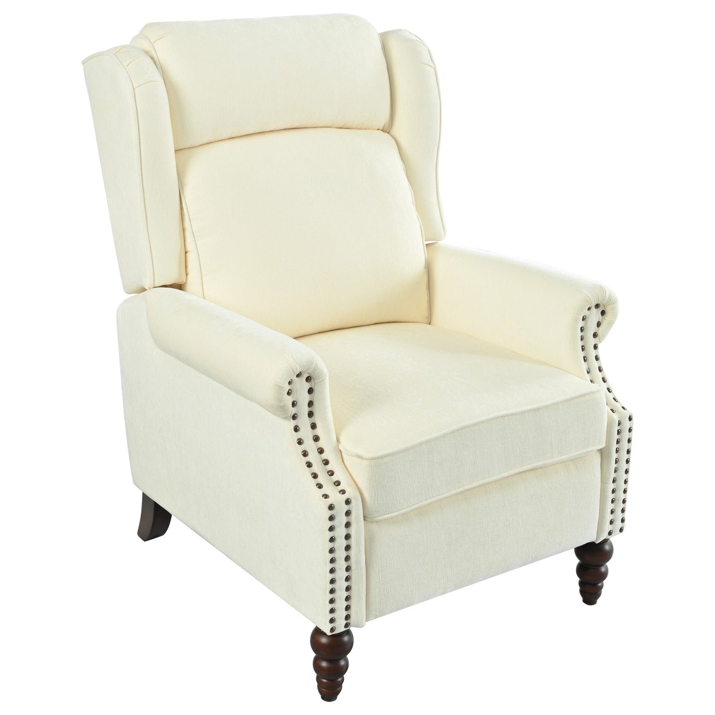 Upholstered Push Back Recliner Chair with Classic Wing Back, Beige Chenille, 29.75'