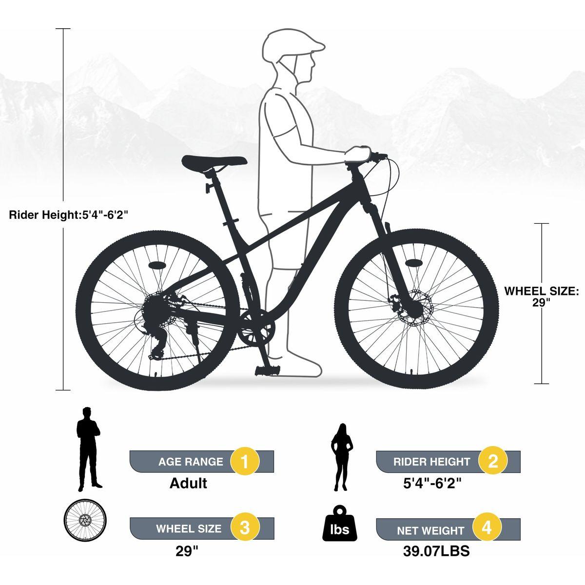 29 Inch Wheels 8 Speed Mountain Bike, for Men Women Boys and Girls, Front Suspension, Steel Frame