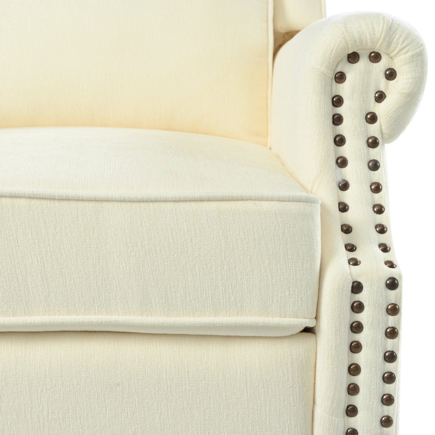 Upholstered Push Back Recliner Chair with Classic Wing Back, Beige Chenille, 29.75'