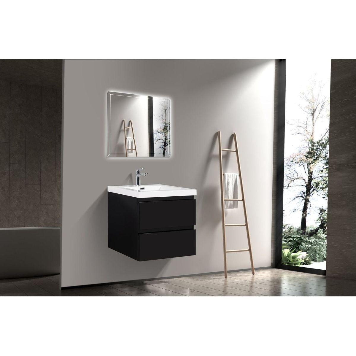 24" Floating Bathroom Vanity with Sink, Modern Wall-Mounted Bathroom Storage Vanity Cabinet with Resin Top Basin and Soft Close Drawers, Glossy Black