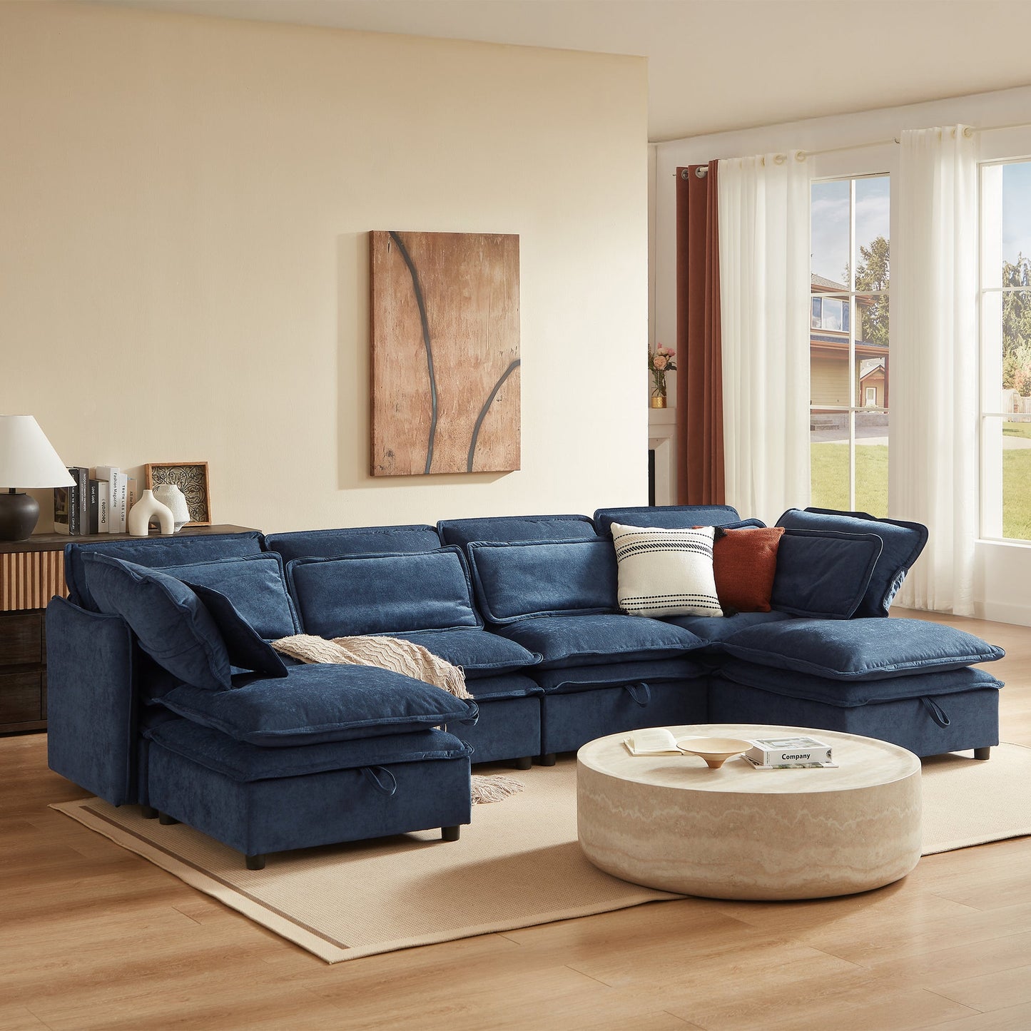 U_Style Double-Layer Cushion Modern Large U-Shaped Modular Sofa, Freely Combinable 6-Seater with Storage Function, Convertible to Sofa Bed, Perfect for Living Rooms, Offices, and Apartments