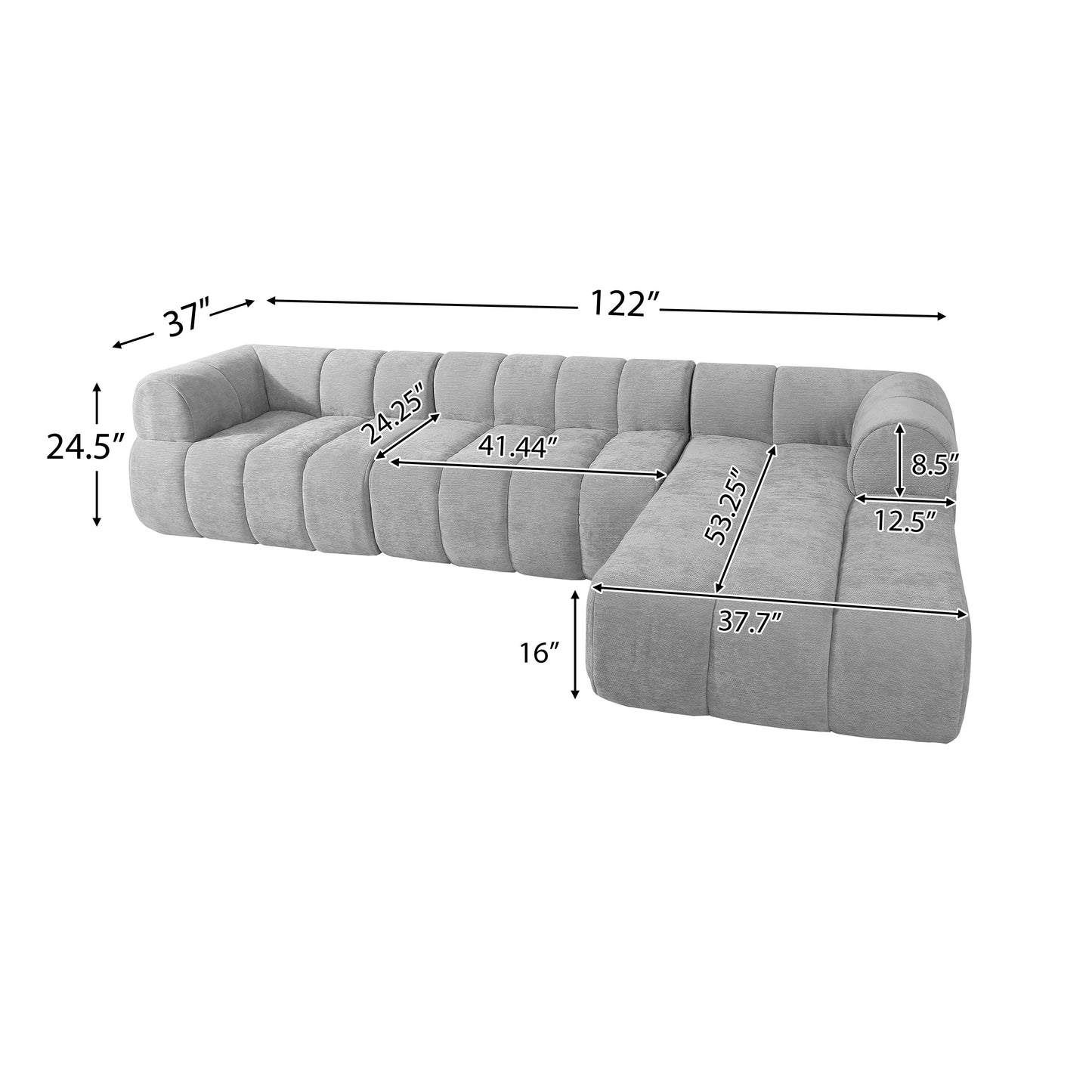 122' Modern L-Shaped Sectional Sofa with High-Density Fully Compressed Sponge and Chaise Lounge, 2-Piece Set, Fully Assembled Right Hand Facing, Perfect for Living Room, Lounge