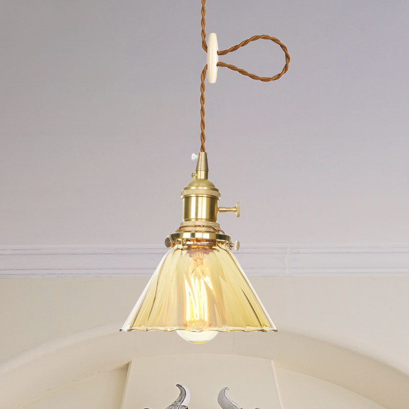 Beth's Amber Ruffle Glass Pendant - Retro Kitchen Light