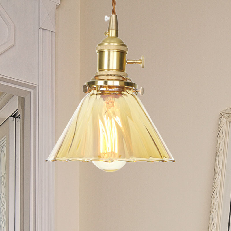 Beth's Amber Ruffle Glass Pendant - Retro Kitchen Light