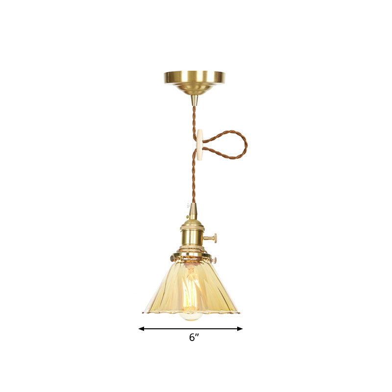 Beth's Amber Ruffle Glass Pendant - Retro Kitchen Light
