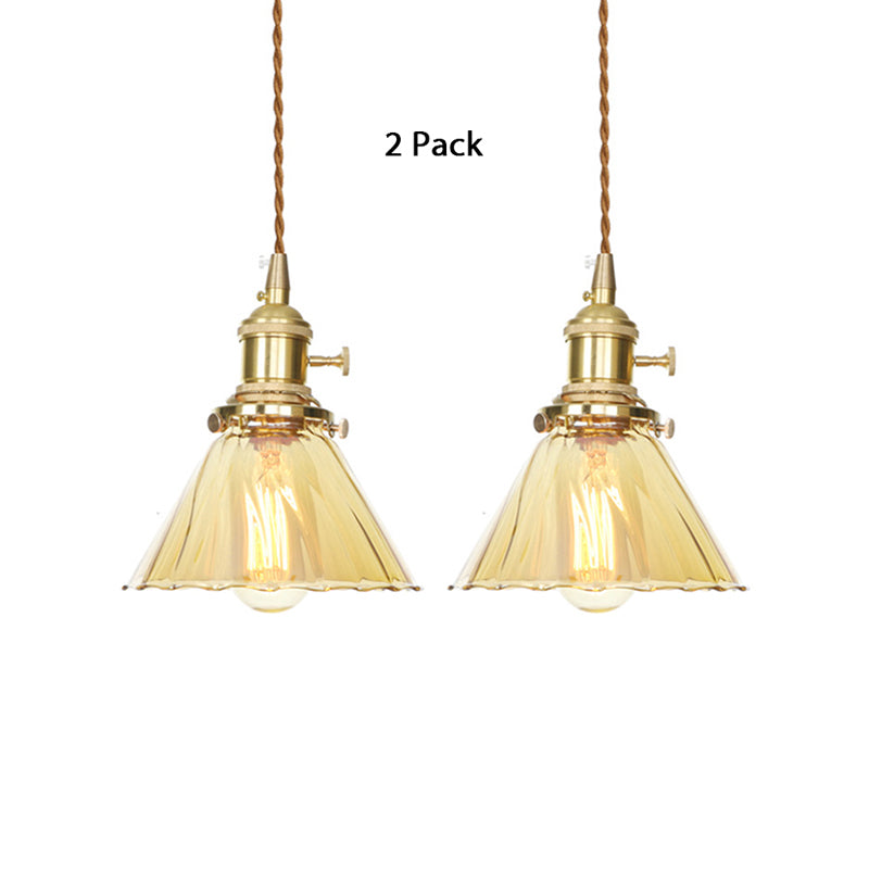 Beth's Amber Ruffle Glass Pendant - Retro Kitchen Light