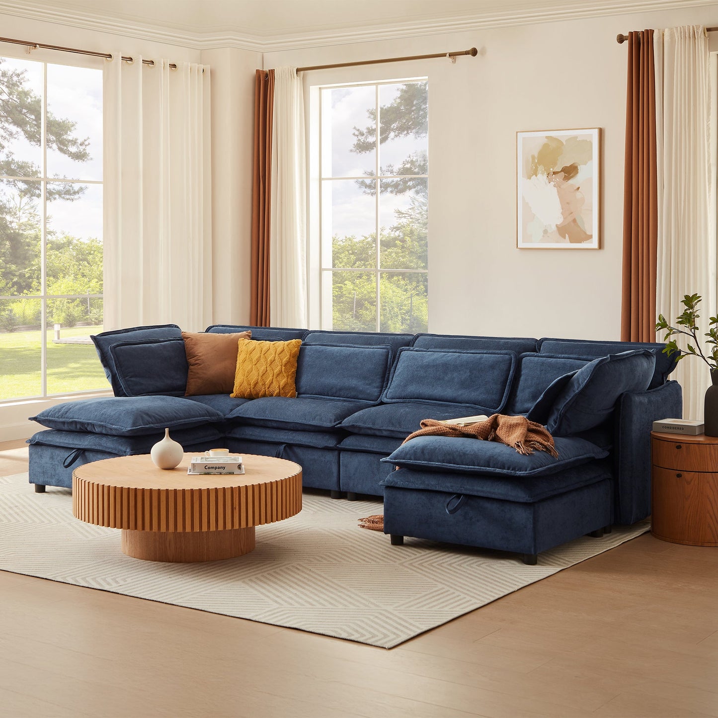 U_Style Double-Layer Cushion Modern Large U-Shaped Modular Sofa, Freely Combinable 6-Seater with Storage Function, Convertible to Sofa Bed, Perfect for Living Rooms, Offices, and Apartments