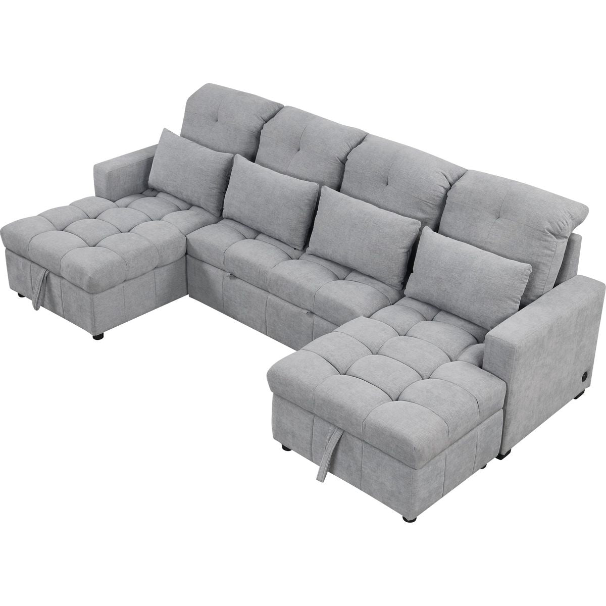 110.2' Oversized U-shaped Sofa Versatile Sectional Sofa Pull-out Sofa Bed with Double Storage Chaise Lounges and Two USB Ports for Living Room,Gray