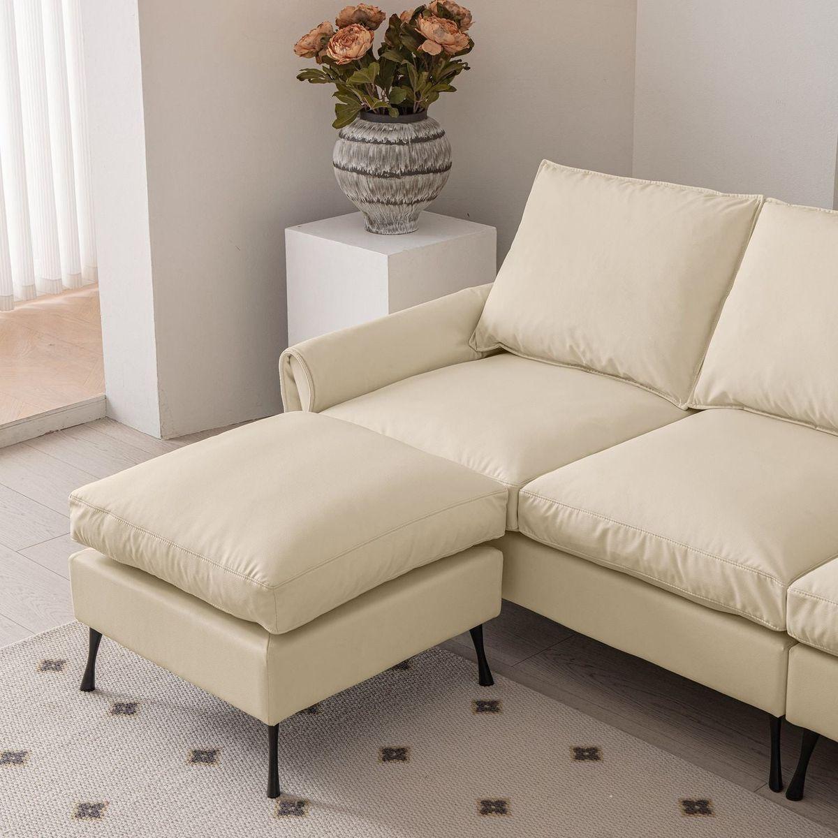 104.5"Modern Sectional Technical leather L-Shaped Sofa Couch with Convertible Ottoman