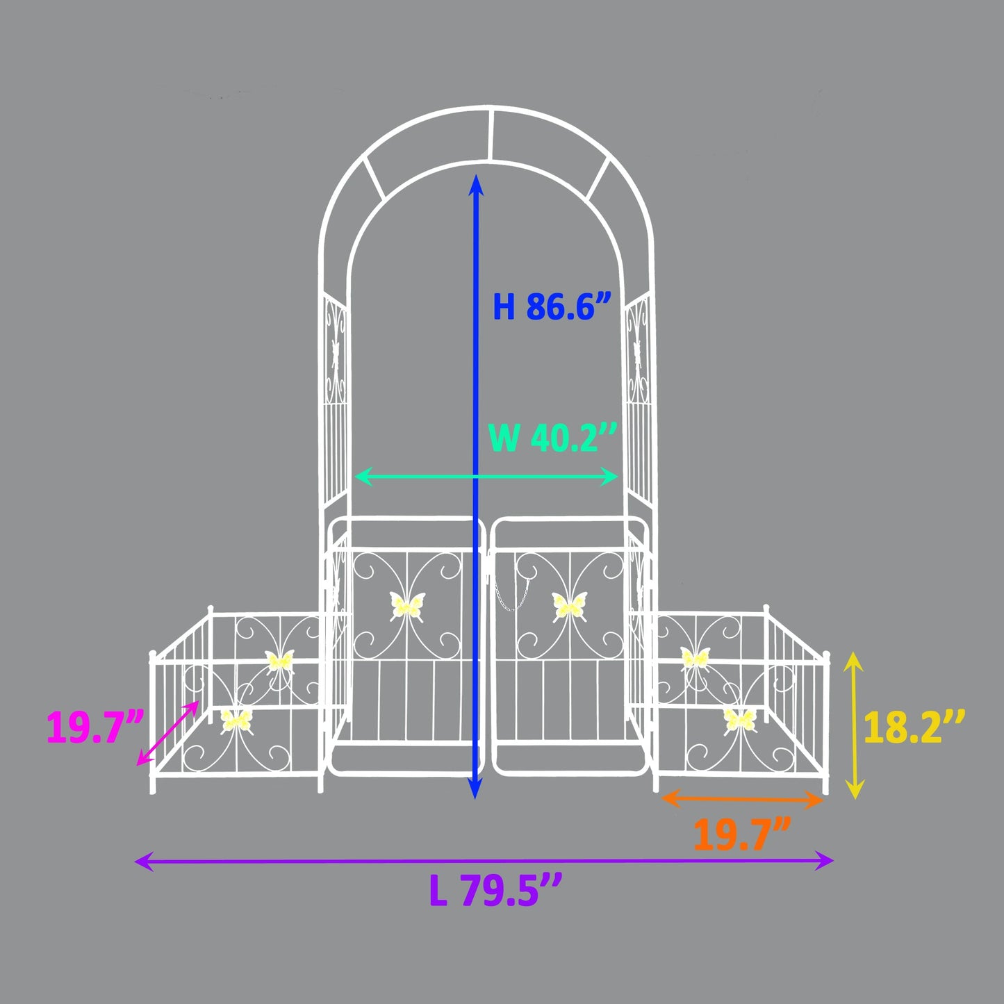 Metal Garden Arch with Gate 79.5'' Wide x 86.6'' High Climbing Plants Support Rose Arch Outdoor Cream White