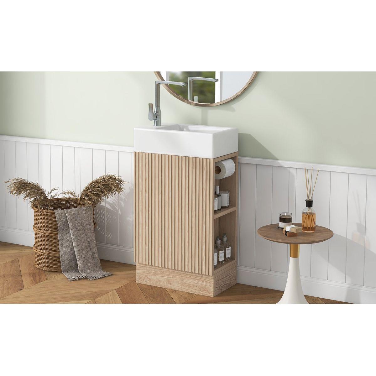 18.6' Bathroom Vanity with Sink, Bathroom Vanity Cabinet with Two-tier Shelf, Left or Right Orientation, Natural (Old Sku:WF308491AAN)