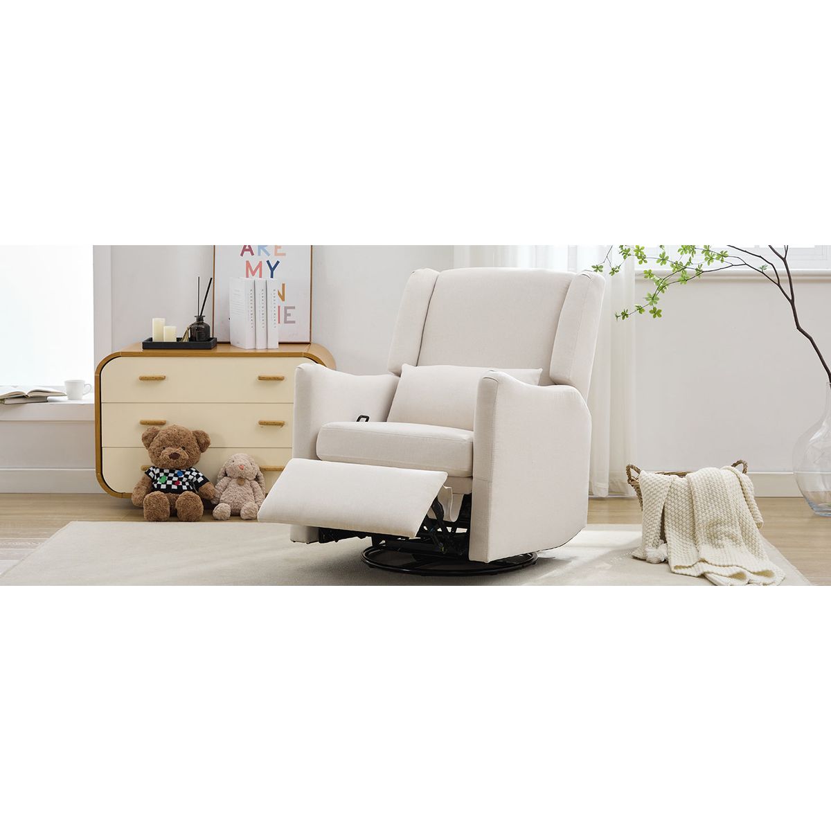29.5'' Wide Wingback Swivel Rocker Recliner Chair, Glider Rocker Recliner, Rocking Chair Nursery for Living Room Bedroom Apartment,Linen,Beige