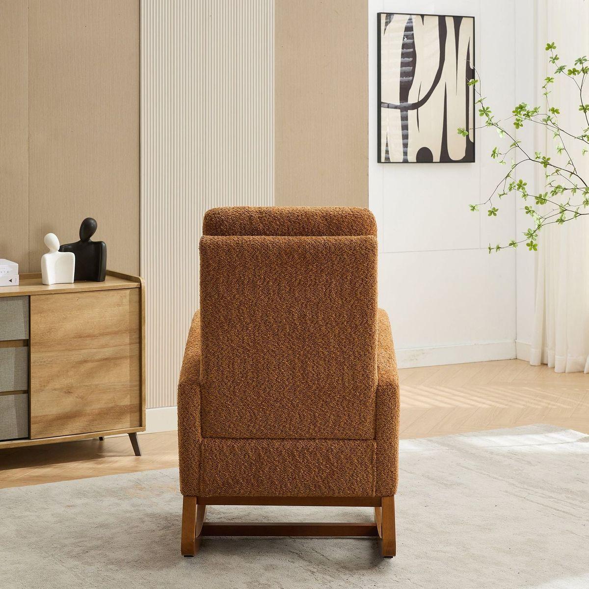 25.4"W Rocking Chair for Nursery, High Back Glider Chair with Retractable Footrest, Side Pocket, Rocking Accent Armchair with Rubber Wood Legs for Living Room/Bedroom.Caramel