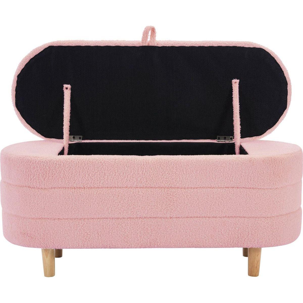 2-Pieces Bedroom Sets Twin Size Flower-Shaped Upholstered LED Platform Bed with Storage Ottoman-Sherpa Fabric, Pink