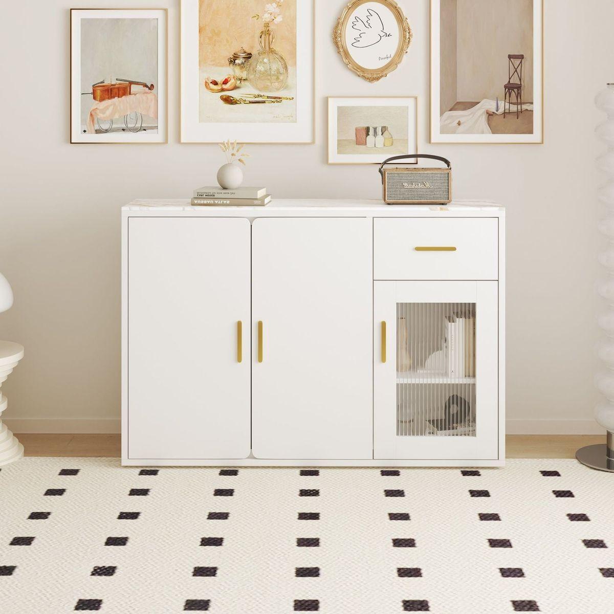 Wood Storage Cabinet, Modern Accent Buffet Cabinet, Free Standing Sideboard and Buffet Storage with Door Buffet Sideboard for Bedroom, Living Room, Kitchen or Hallway