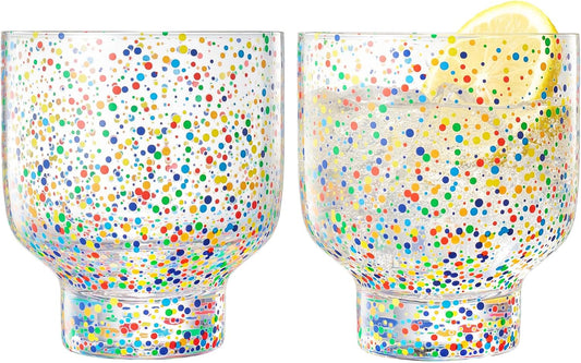 Dining & Tableware: Khen Confetti Stemless Tumblers Set Colorful Drinkware Barware Clear Festive Cups - 12oz Clear by Khen Site