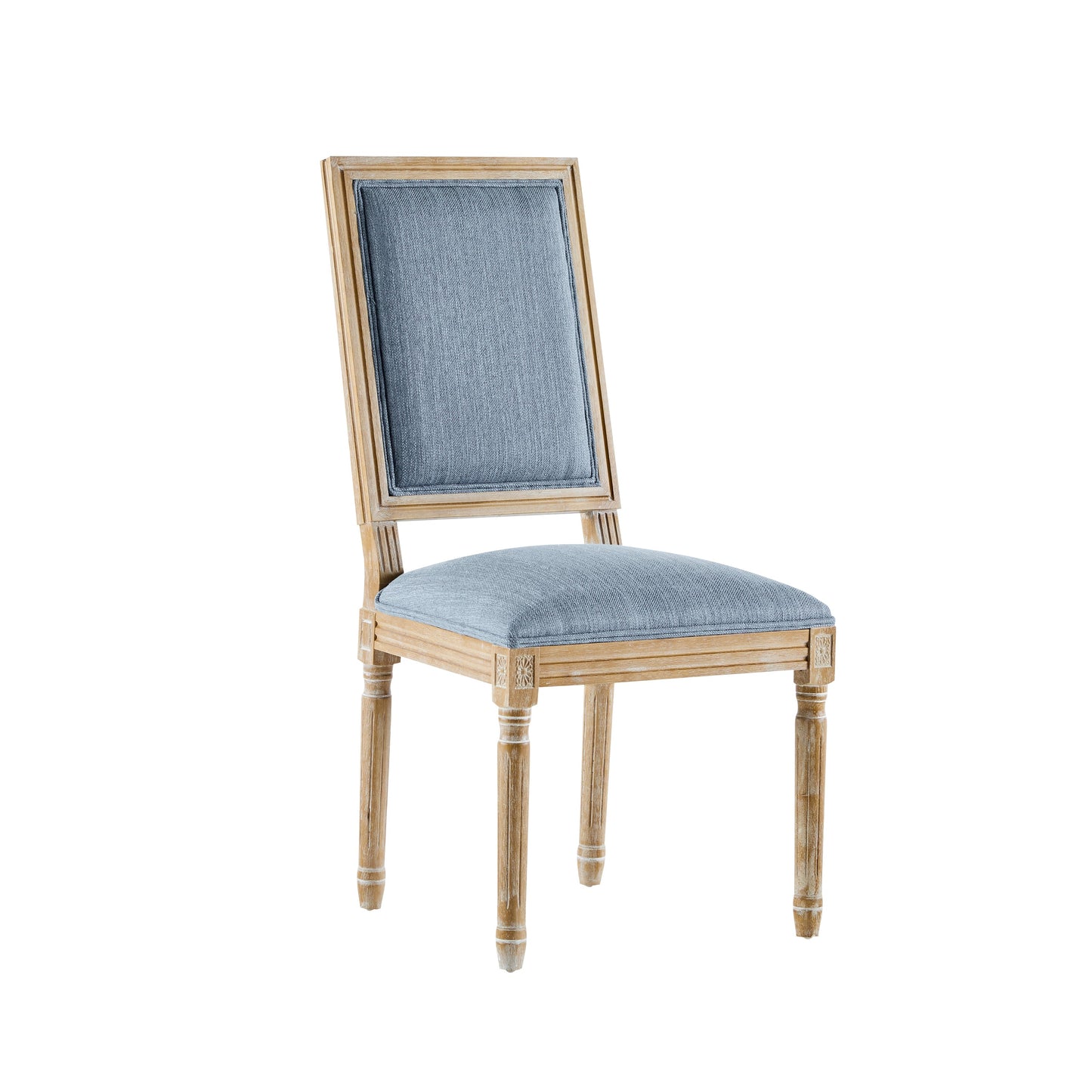Vintage Inspired French Country Dining Chairs Set of 4 with Cane Backrest & Upholstered Seats, Solid Rubberwood, Slate Blue