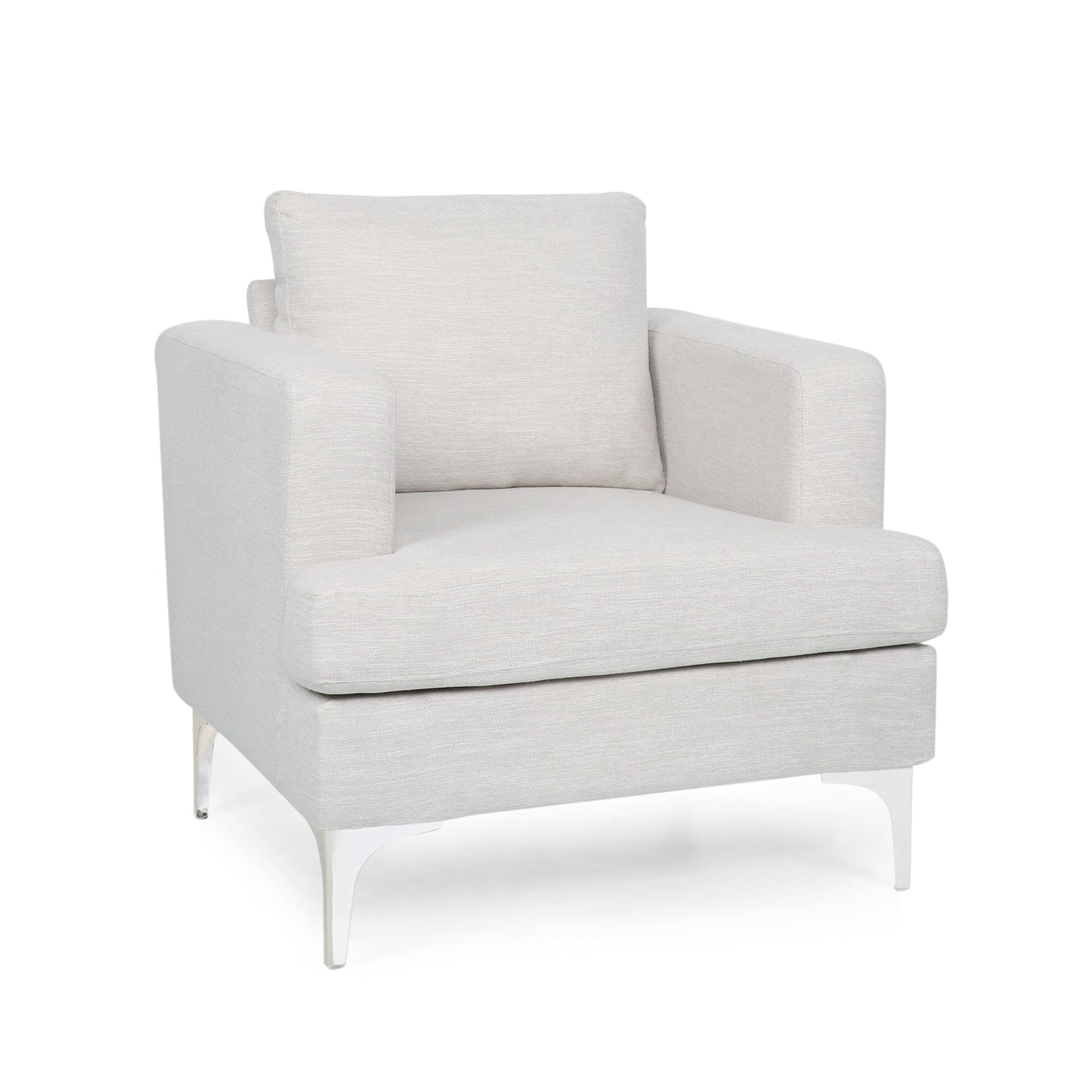 Upholstered Fabric Club Chair with Iron Legs, Beige