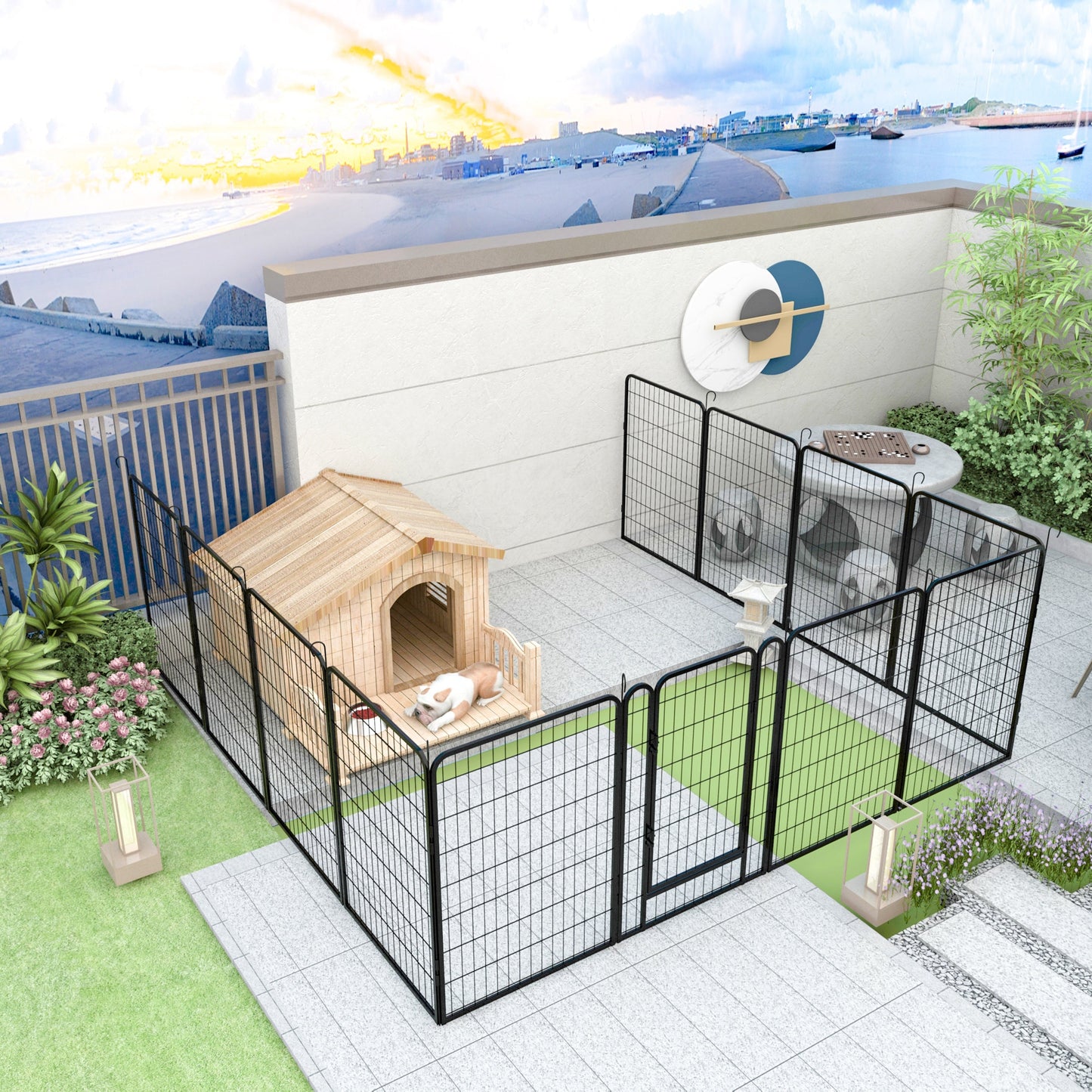 12 Panels Heavy-Duty Metal Playpen with Door, 39.37' H Dog Fence Pet Exercise Pen for Outdoor, Indoor