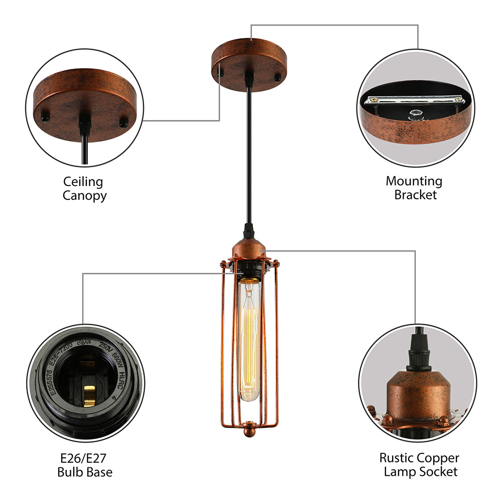 Zoe Vintage Industrial Pendant Light with Dark Rust Finish