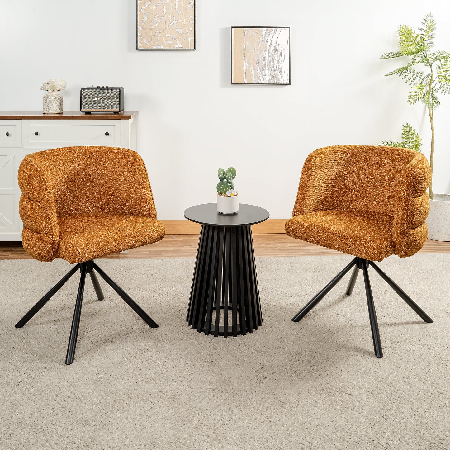 270° Swivel Home Office Desk Chairs Set of 2,Modern Dining Chairs, Upholstered Bedroom Chairs with Metal Base,Makeup Chair for Vanity, for Living Room, Bedroom,Study Room,Dining Room(Orange)