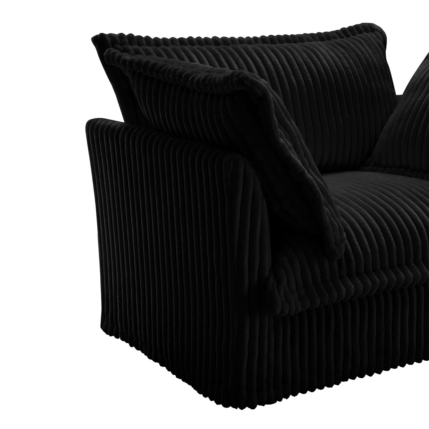 Upholstered Slipcovered Armchair with Ottoman, Deep Seat Armchair W/ Wide Ottoman for Living Room, Armchair Sets with Large Soft Pillows(Set of 2), Black Corduroy Fabric