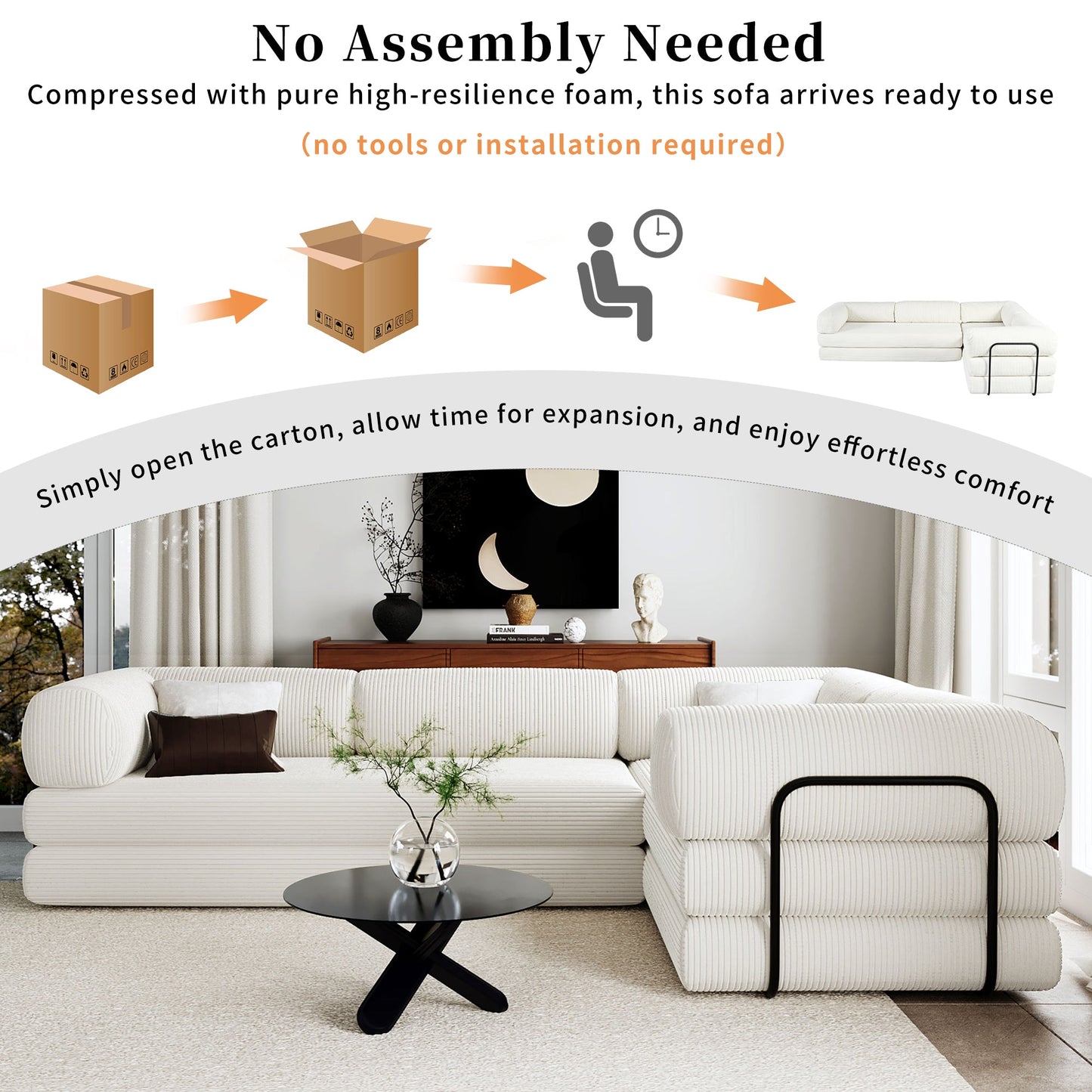 U_Style L-Shaped Modular Sofa Bed in Corduroy Fabric, Ideal for Living Rooms and Apartments